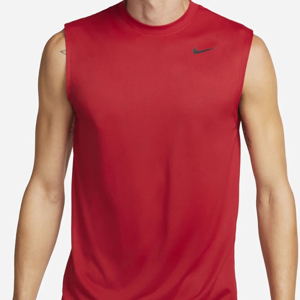 Nike Red Sleeveless Mens XL 2XL Shirt Dri Fit Sleeveless Mens Cut Off Polyester